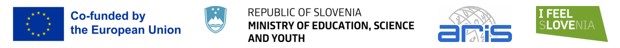 Co-funding and institutional logos: European Union; Republic of Slovenia, Ministry of Education, Science and Youth; Slovenian Research and Innovation Agency (ARIS); and I Feel Slovenia.